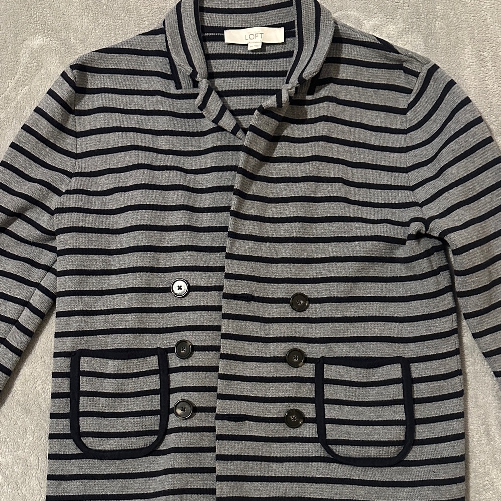 LOFT Kids Double-Breasted Striped Jacket in Gray and Black